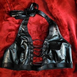 Black Halter Lace-Up Bralette